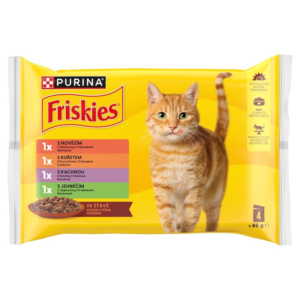 Purina Friskies Wet Cat Food in Gravy with Chicken, Beef, Lamb and Duck 4 × 85 g