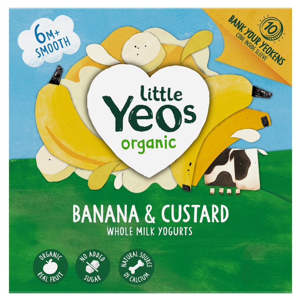 Little Yeos Organic No Added Sugar Banana & Custard Yogurt 4 x 85g