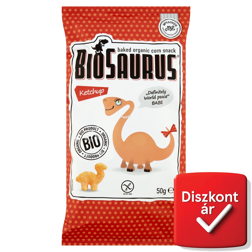 image 1 of BioSaurus Baked Organic Corn Snack with Ketchup Seasoning 50 g