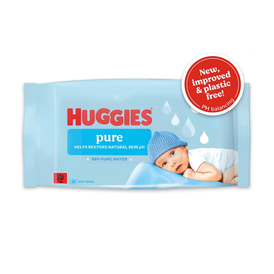 image 1 of Huggies Pure 0% Plastic Baby Wipes 48 Wipes