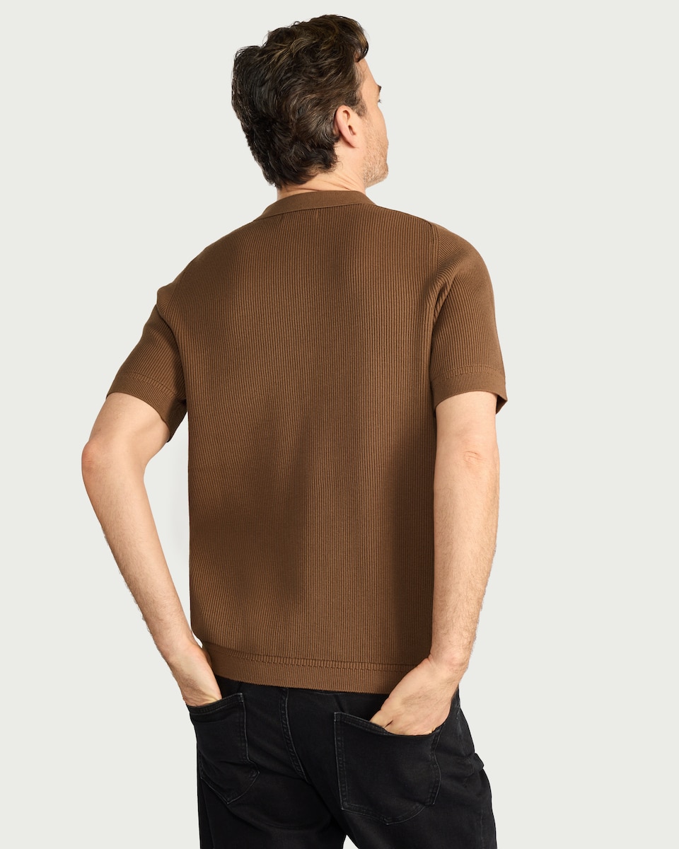 image 1 of F&F Pure Cotton Knitted Polo Shirt in Brown