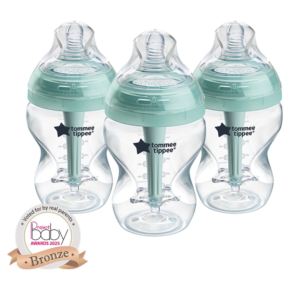 image 1 of Tommee Tippee Baby Bottles, Advanced Anti-Colic Baby Bottle, Slow Flow, 260ml, 0m+, Pack of 3