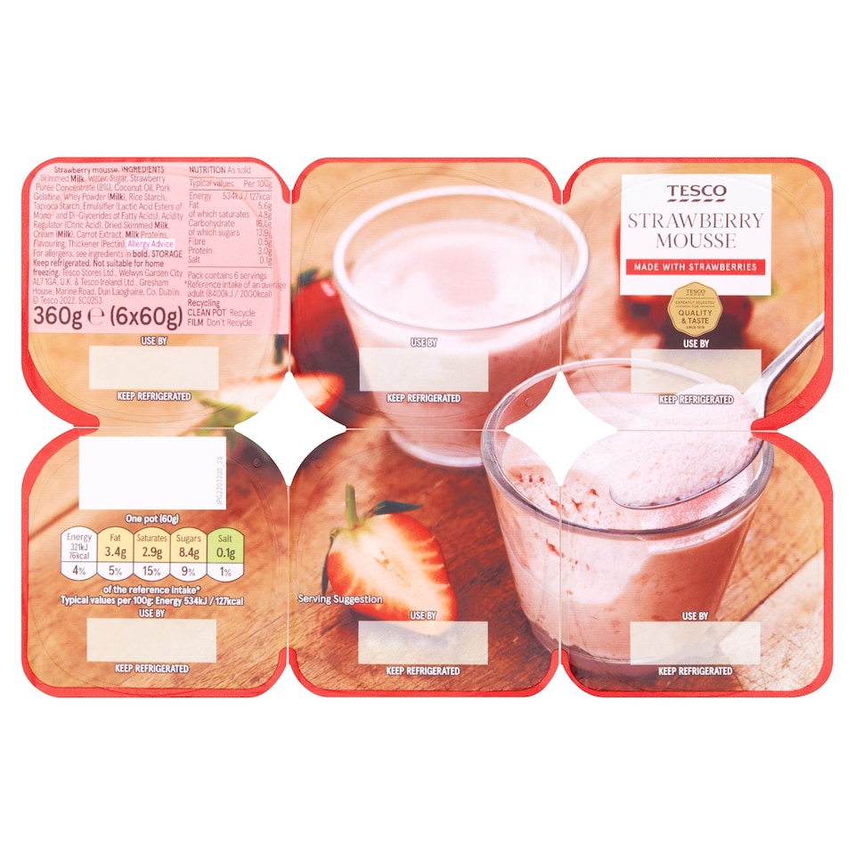 Tesco Strawberry Mousse 6X60g