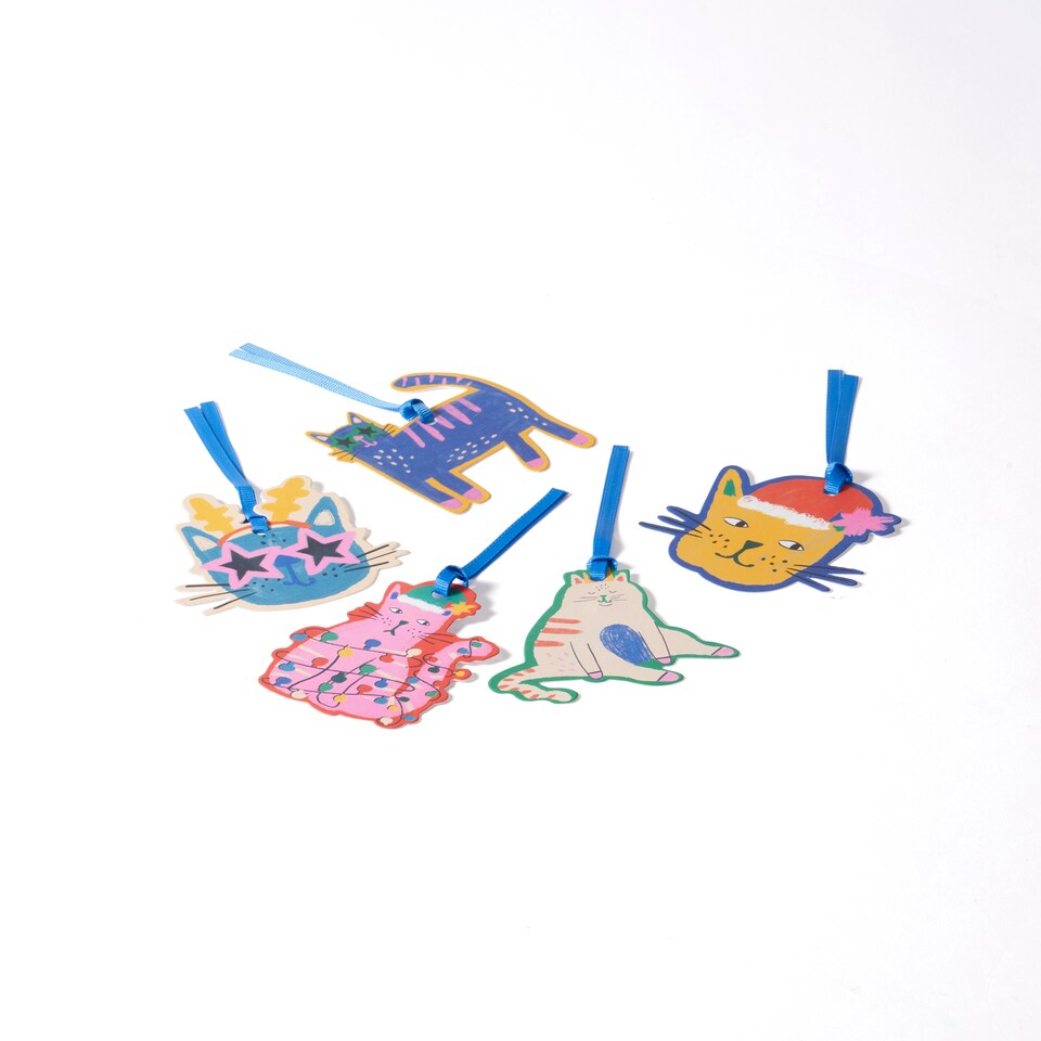 image 1 of Paperchase Cosmic Christmas 5 Pack Cat Gift Tags