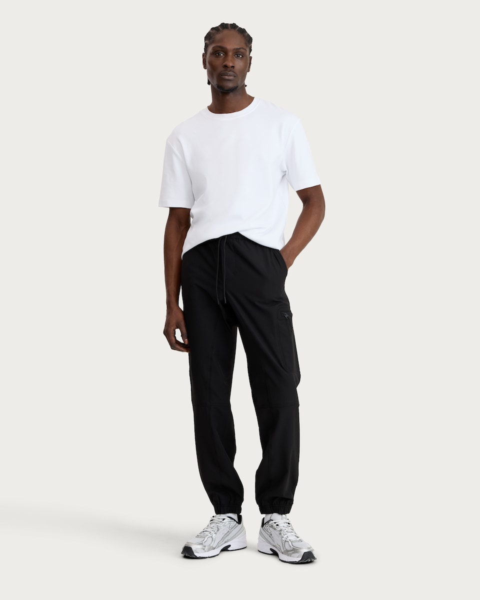 image 1 of 9 Peaks Elasticated Cargo Trousers in Black