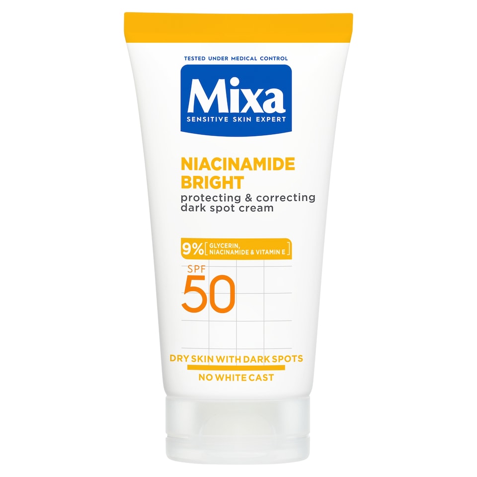 Mixa Niacinamide Bright ochranný a korekčný krém proti tmavým škvrnám na suchú pleť OF 50 50 ml