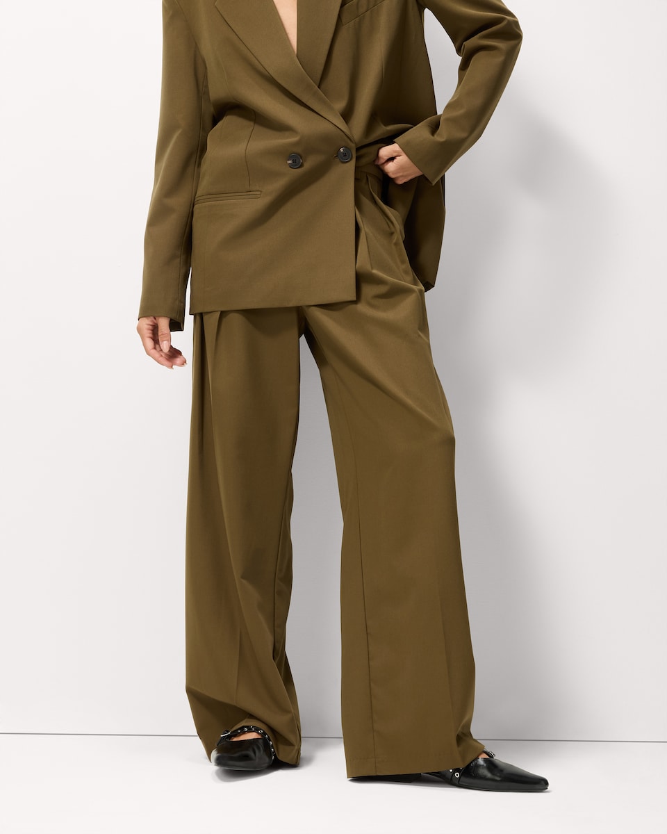 image 1 of F&F Pleated Wide Leg Co-ord Trousers in Khaki