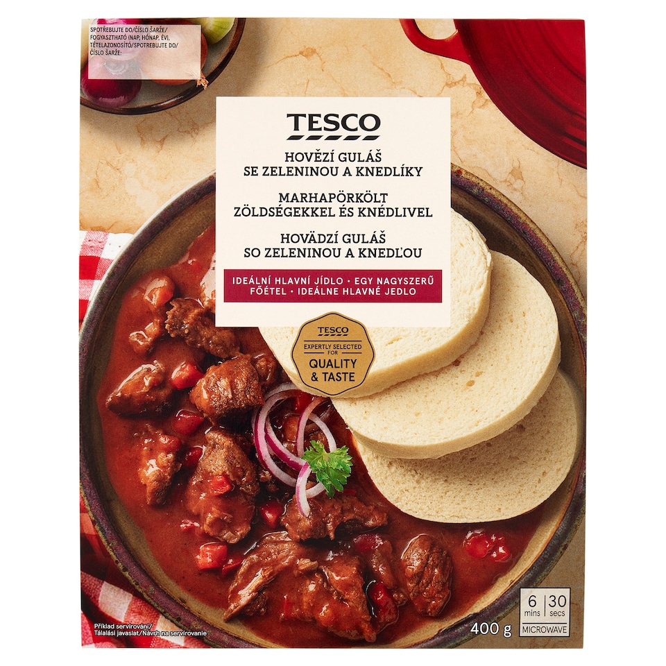Tesco Hovězí guláš se zeleninou a knedlíky 400g