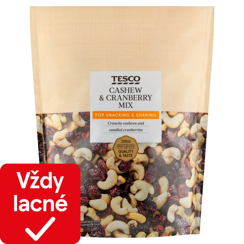 Tesco Zmes presladených brusníc a jadier kešu orieškov 200 g