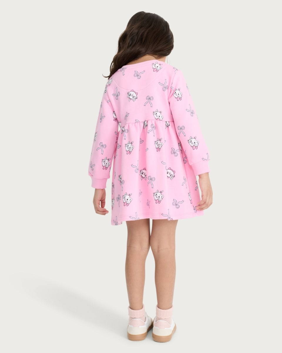 image 1 of Disney The Artistocats Cotton Rich Marie Bow Print Long Sleeved Sweater Dress in Pink