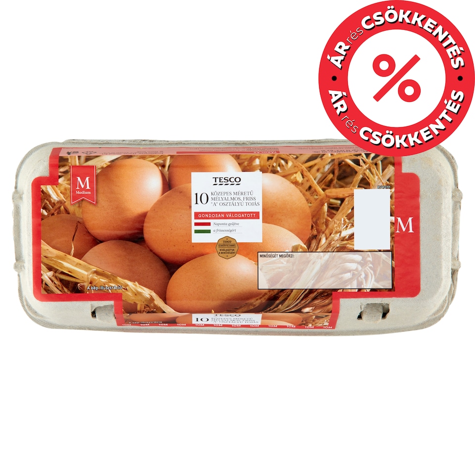 Tesco "A" osztályú közepes méretű mélyalmos, friss tojás M 10 db