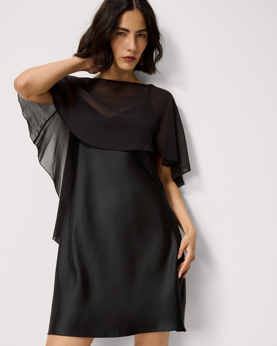 image 1 of F&F Satin Cape Mini Dress in Black