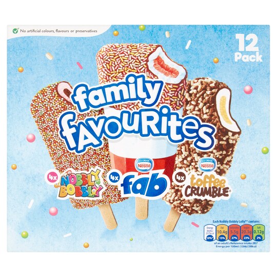 Nestle Fab Family Favourite Mixed 12 Lollies 752Ml Tesco Groceries
