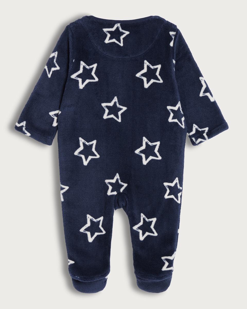 image 1 of F&F Baby Fleece Star Print Sleepsuit in Navy