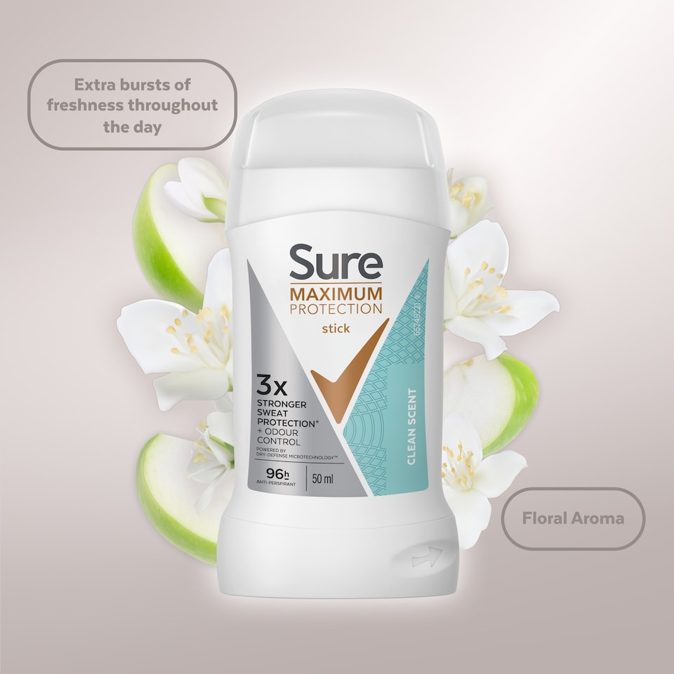image 1 of Sure Women Clean Scent 96h Maximum Protection odour control Antiperspirant Deodorant Stick 50ml