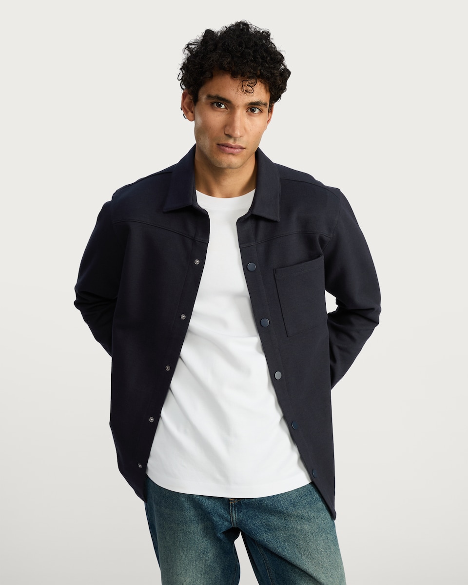image 1 of The F&F Edit Cotton Blend Pocket Front Shacket in Navy