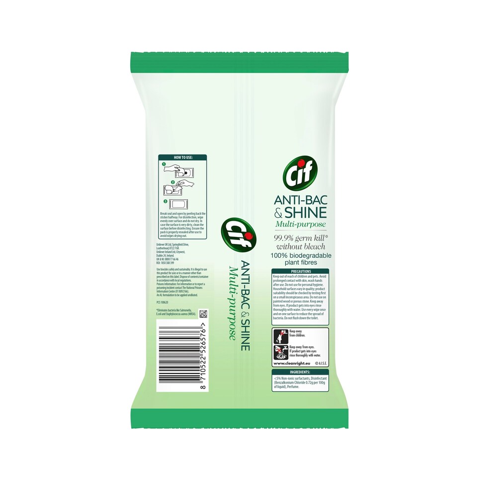 image 1 of Cif Anti-Bacterial And Shine Multi Purpose Cleaning Wipes 80S