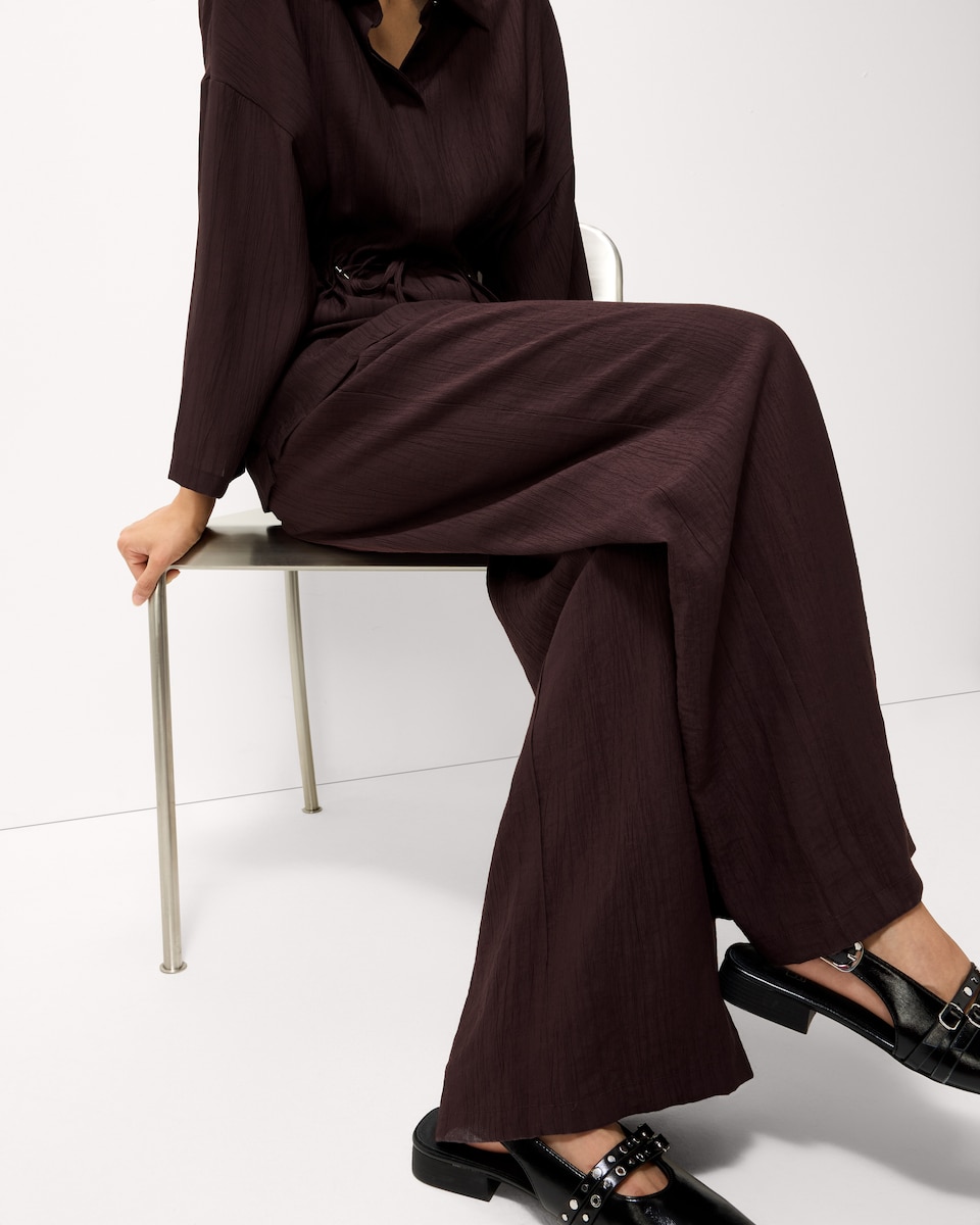 image 1 of F&F Textured Wide Leg Trousers in Burgundy