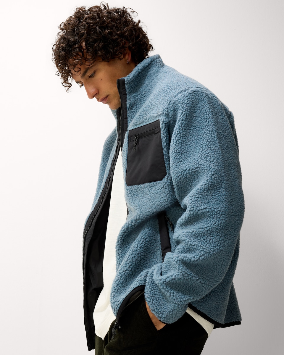 image 1 of RDA Borg Zip Up Jacket in Blue