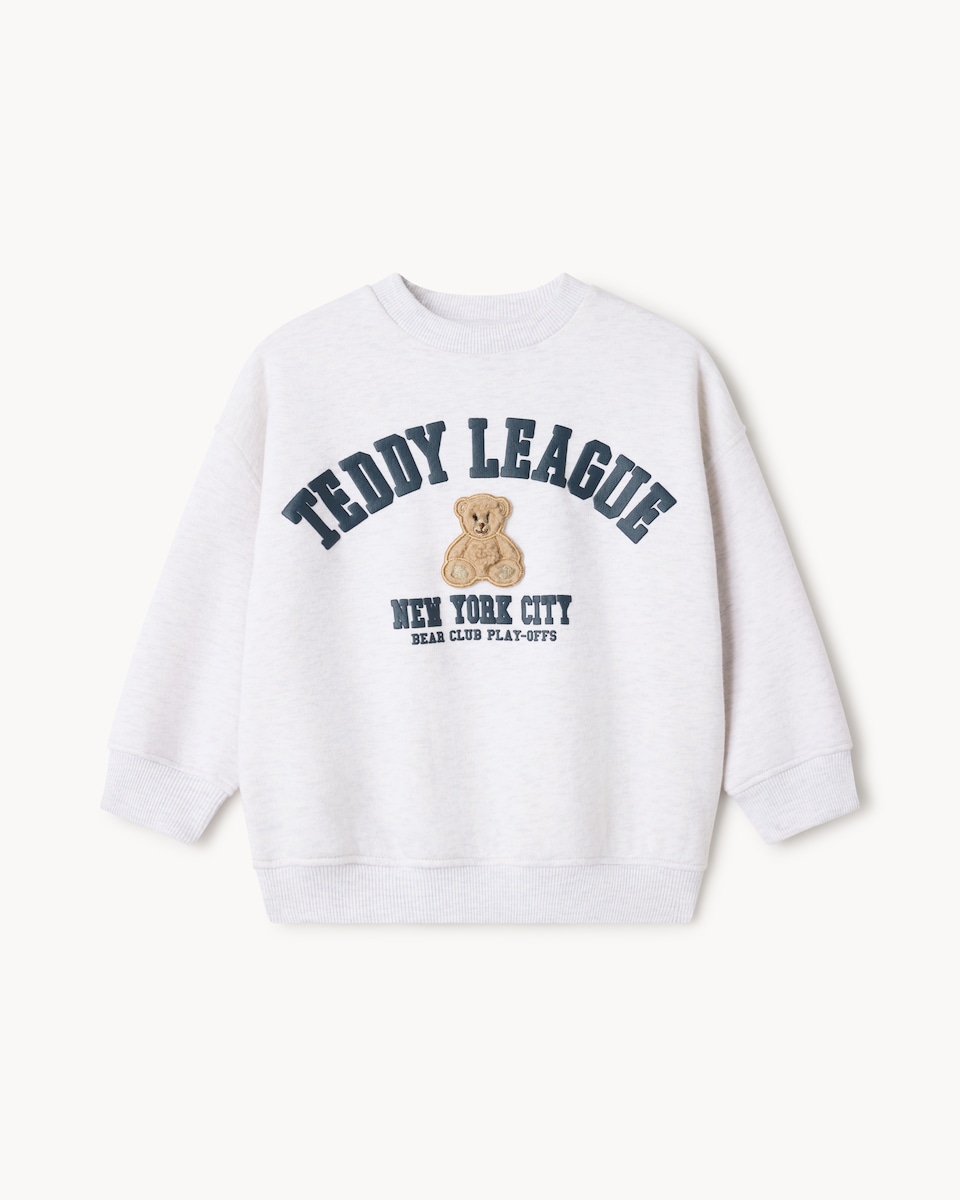 image 1 of F&F Boys Cotton Rich Teddy League Sweatshirt in Grey
