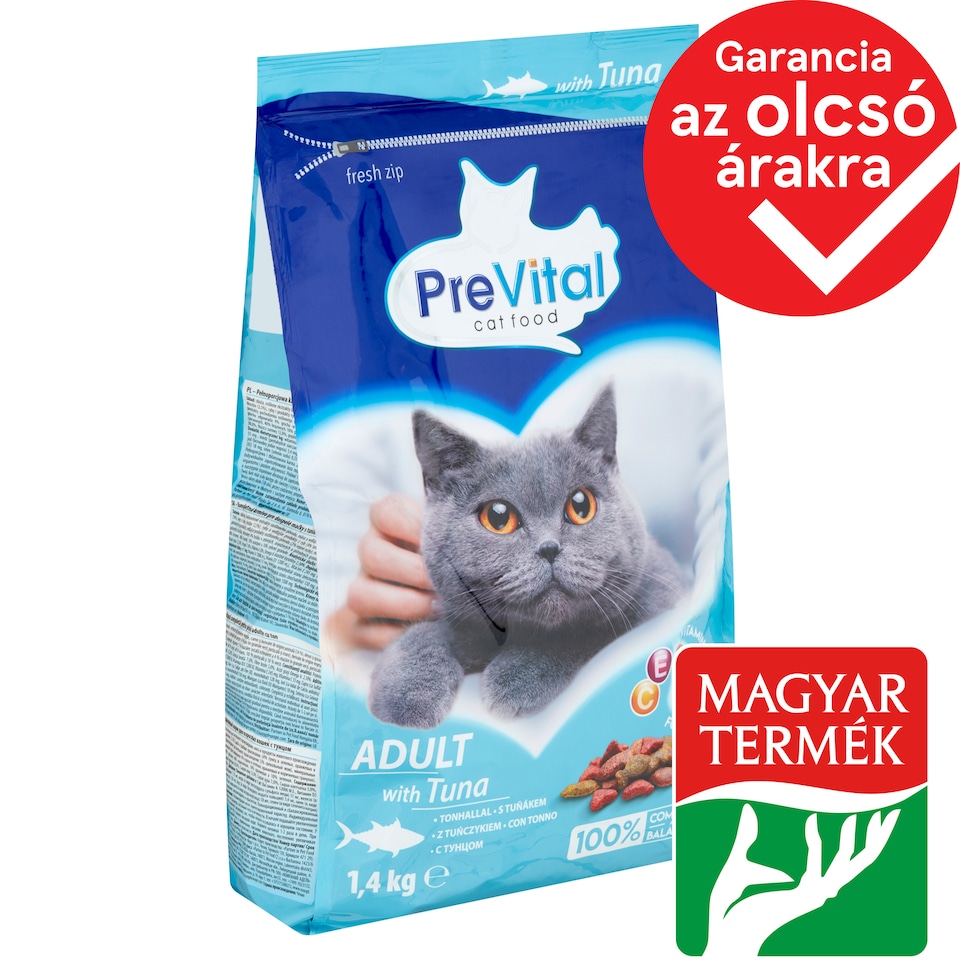 PreVital Dry Cat Food, Kibble for Adult Cats with Tuna 1,4 kg