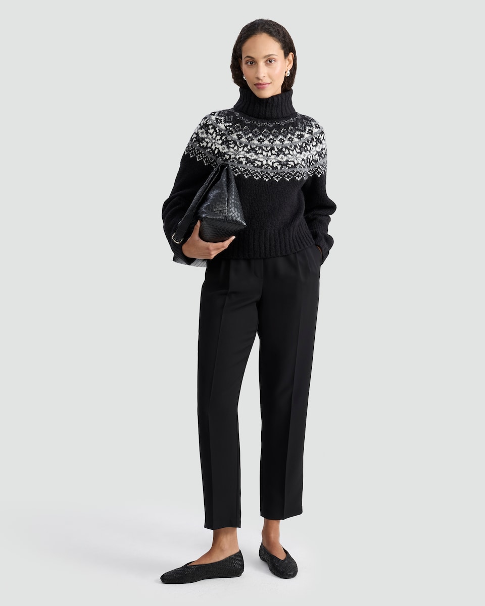 image 1 of F&F Knitted Fair Isle Pattern Roll Neck Jumper with Wool in Black