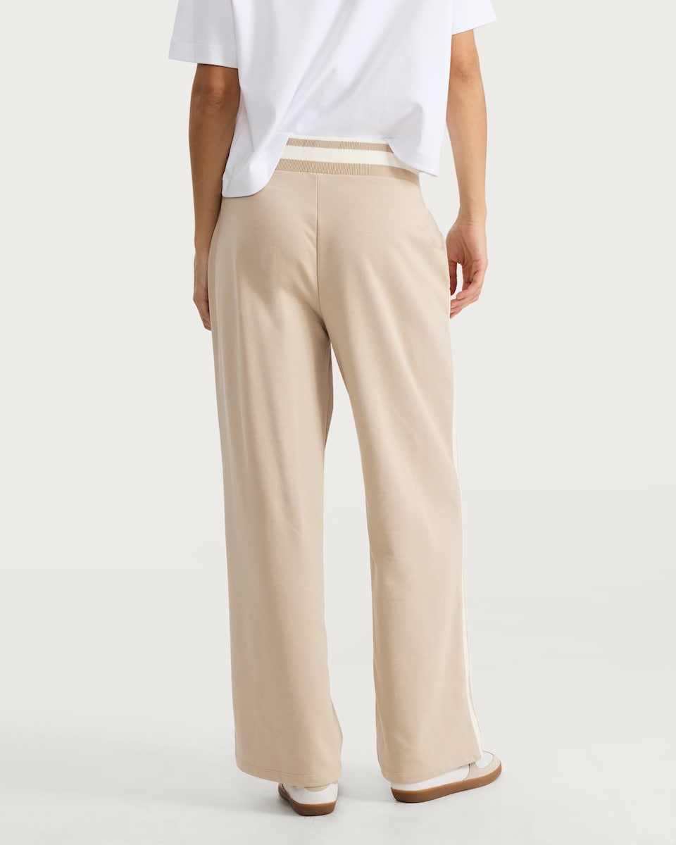 image 1 of F&F Active Cotton Rich Side Stripe Wide Leg Trousers in Stone