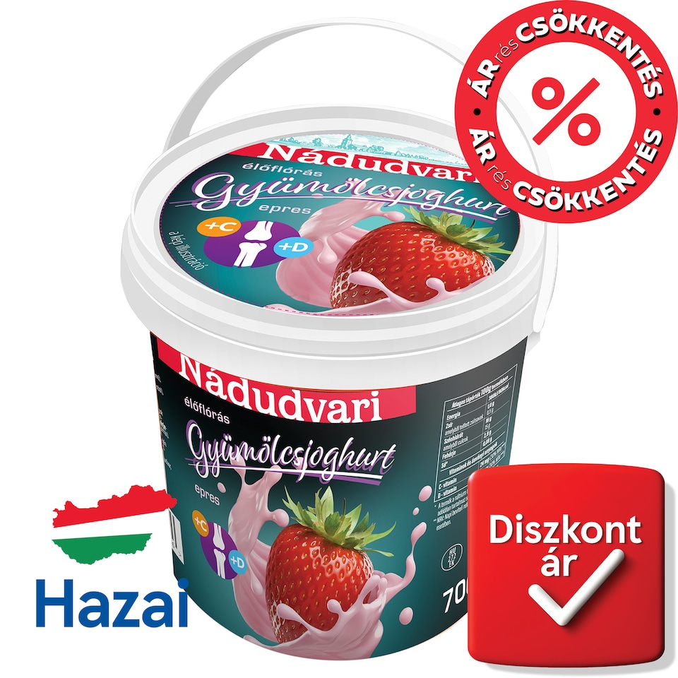 Nádudvari élőflórás zsírszegény epres gyümölcsjoghurt 700 g