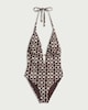 image 4 of F&F Tie Dye Print Halterneck Plunge Swimsuit in Chocolate