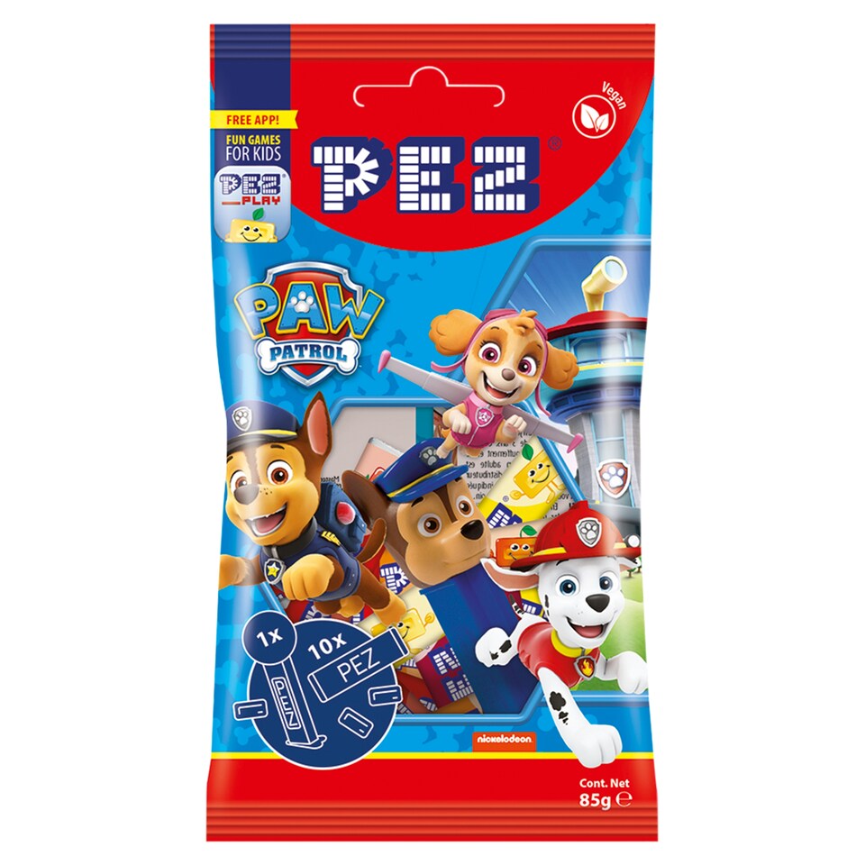 Pez Bag Paw Patrol Dispenser + Fruit Flavour Confectionery Tablets 10 x 8.5g (85g)