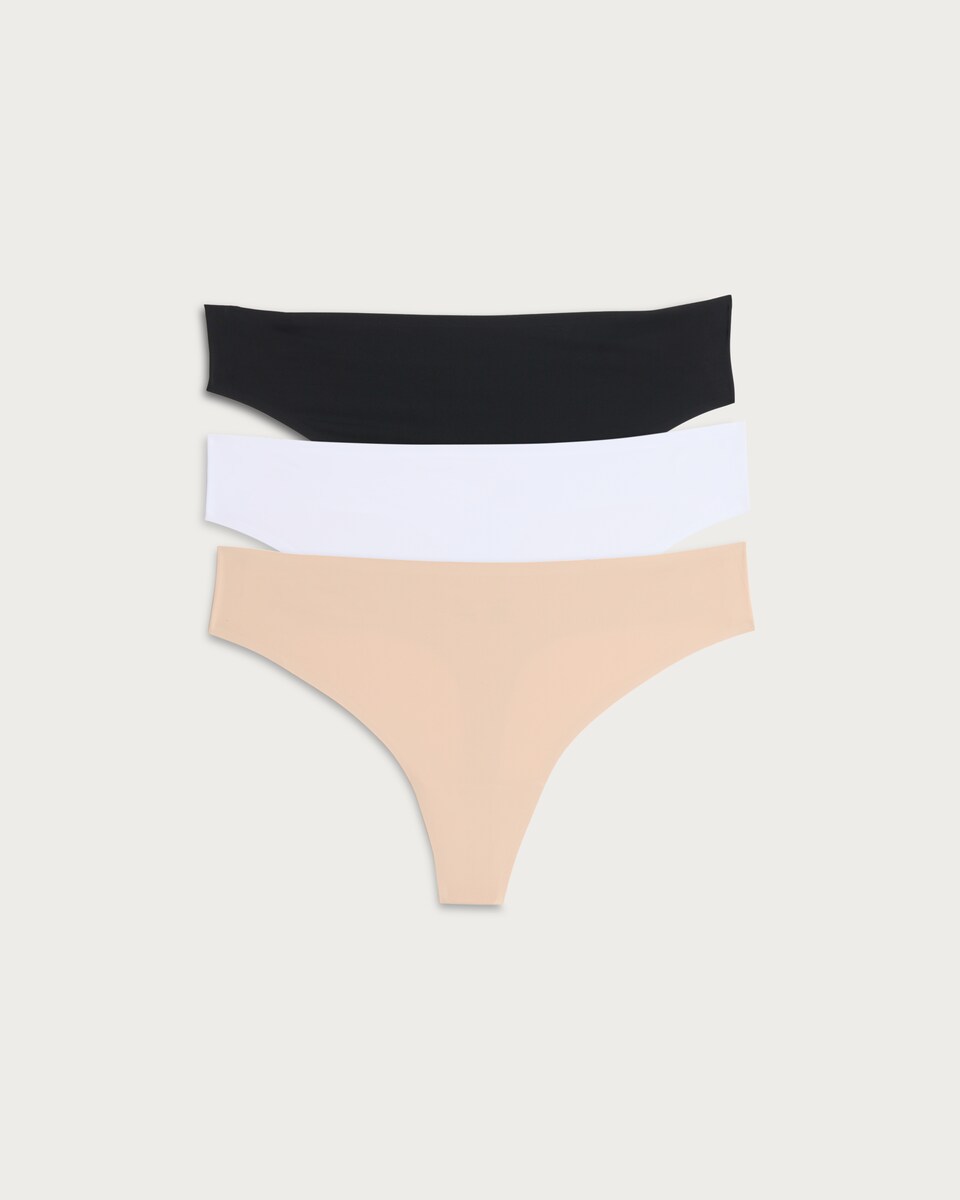 F&F 3-Pack No VPL Thongs in Multi Black White