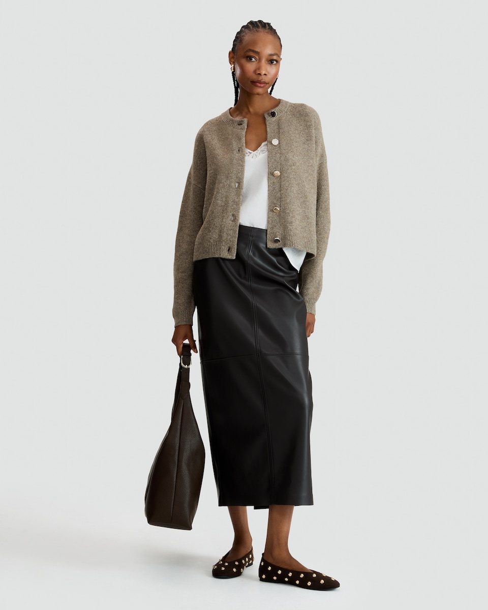 image 1 of F&F Knitted Button Up Cardigan with Wool in Mink