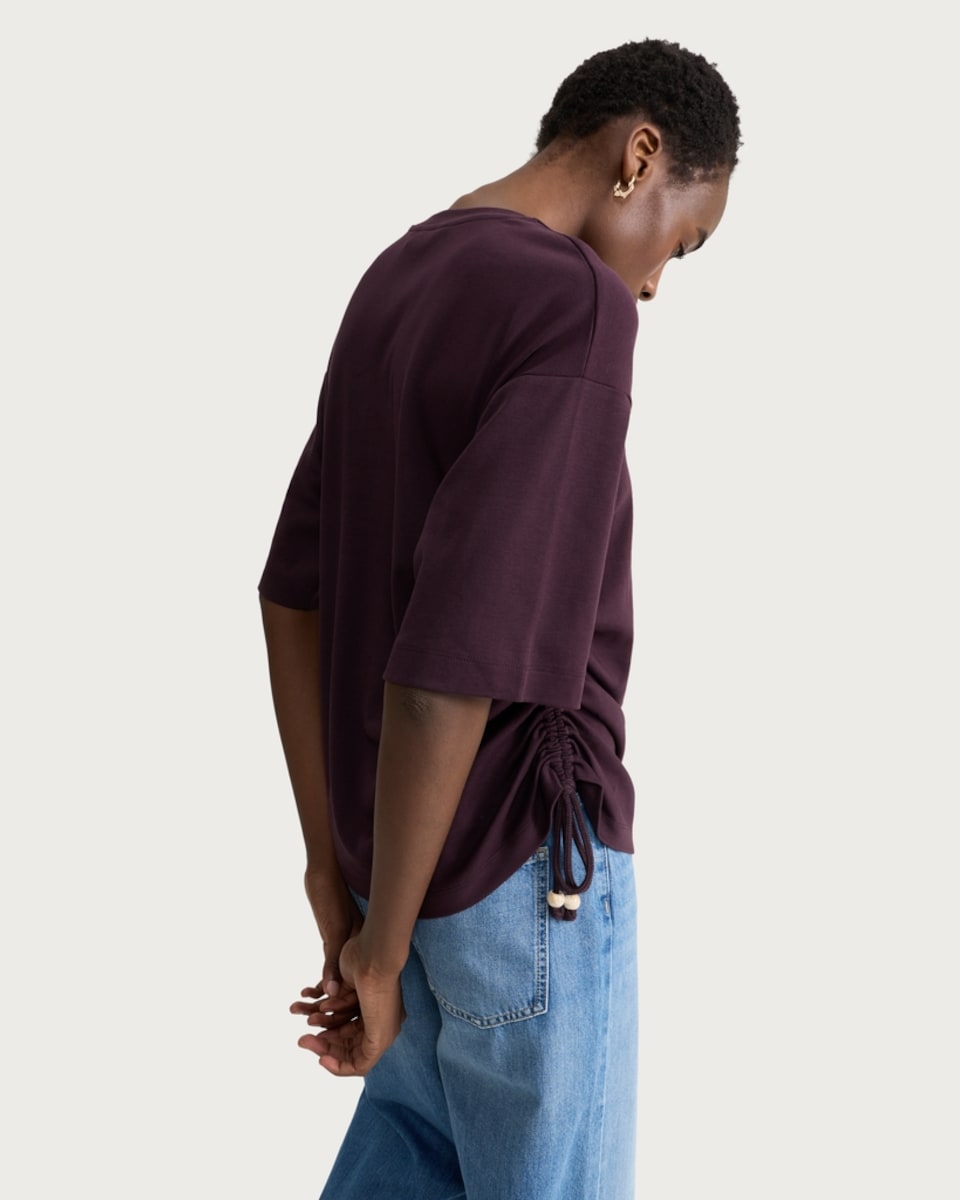 image 1 of F&F Pure Cotton Ruched Side T-Shirt in Purple