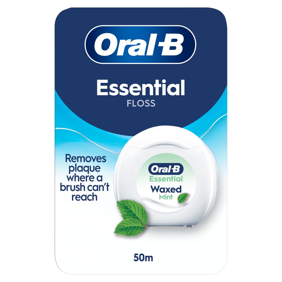 Oral-B Essential Floss - Removes Plaque - Waxed Dental Floss for Tight Spaces - Mint Flavor - 50m