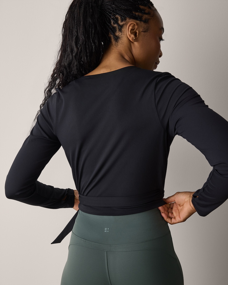 image 1 of F&F Active ULTRASTRETCH Wrap Long Sleeved Top in Black