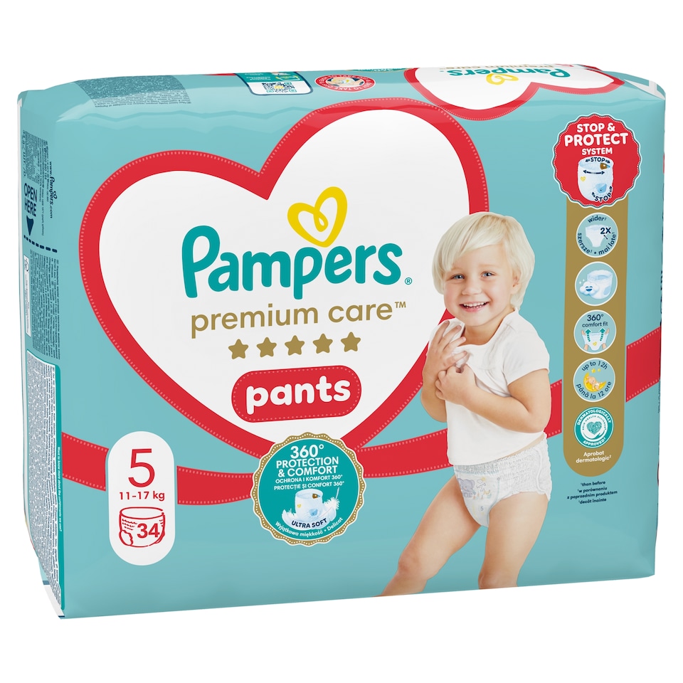 image 1 of Pampers Premium Care plienkové nohavičky veľkosť 5, 34 plienok, 11kg-17kg
