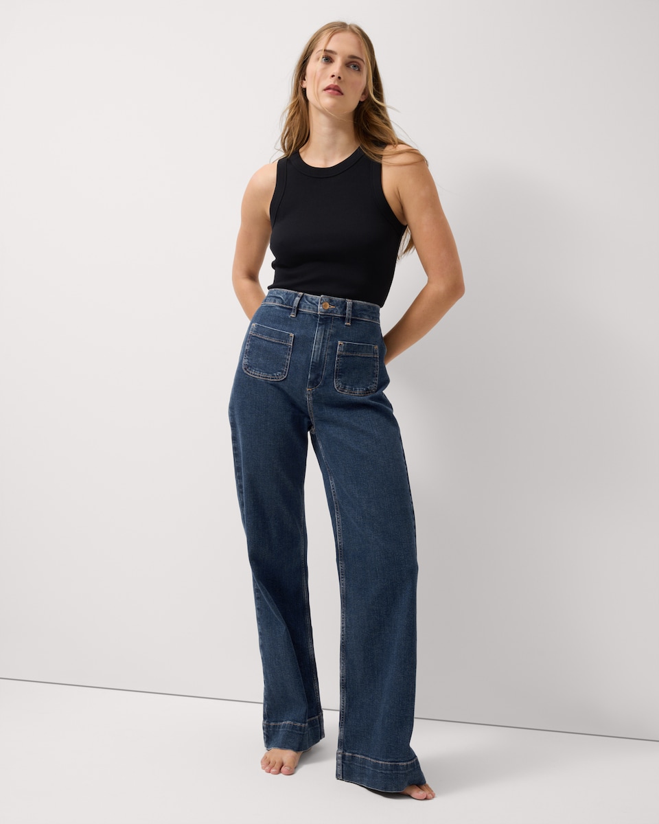 image 1 of F&F Cotton Rich Flared Jeans in Navy