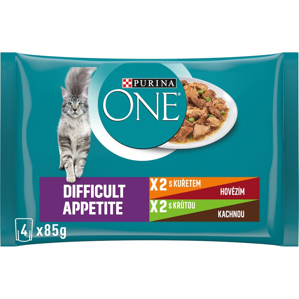obrázok 1 z Purina ONE Difficult Appetite kapsičky pre mačky kura, hovädzie, morka, kačica v šťave 4 x 85 g