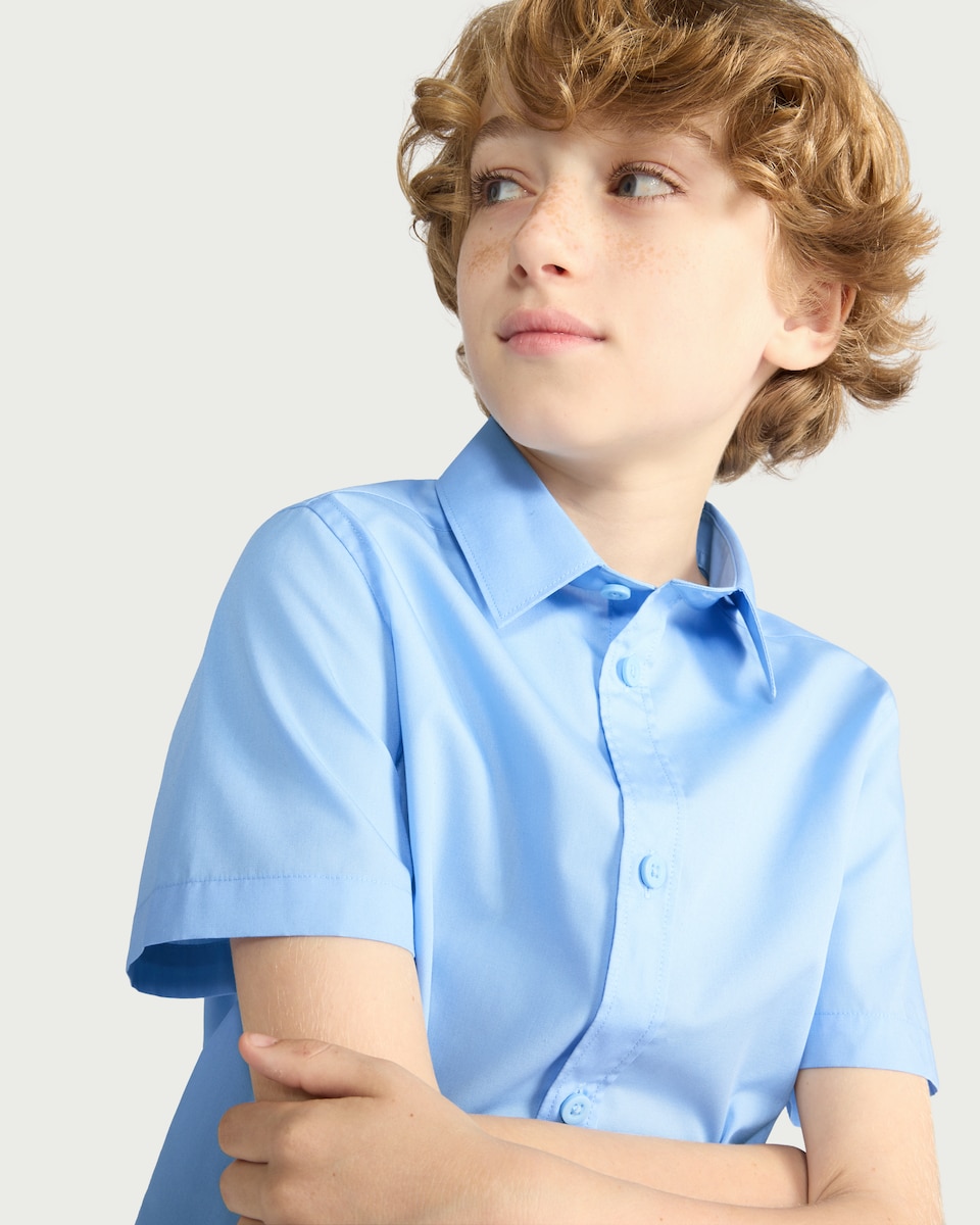 image 1 of F&F School Boys 3-Pack Regular Fit Short Sleeved Shirts in Blue