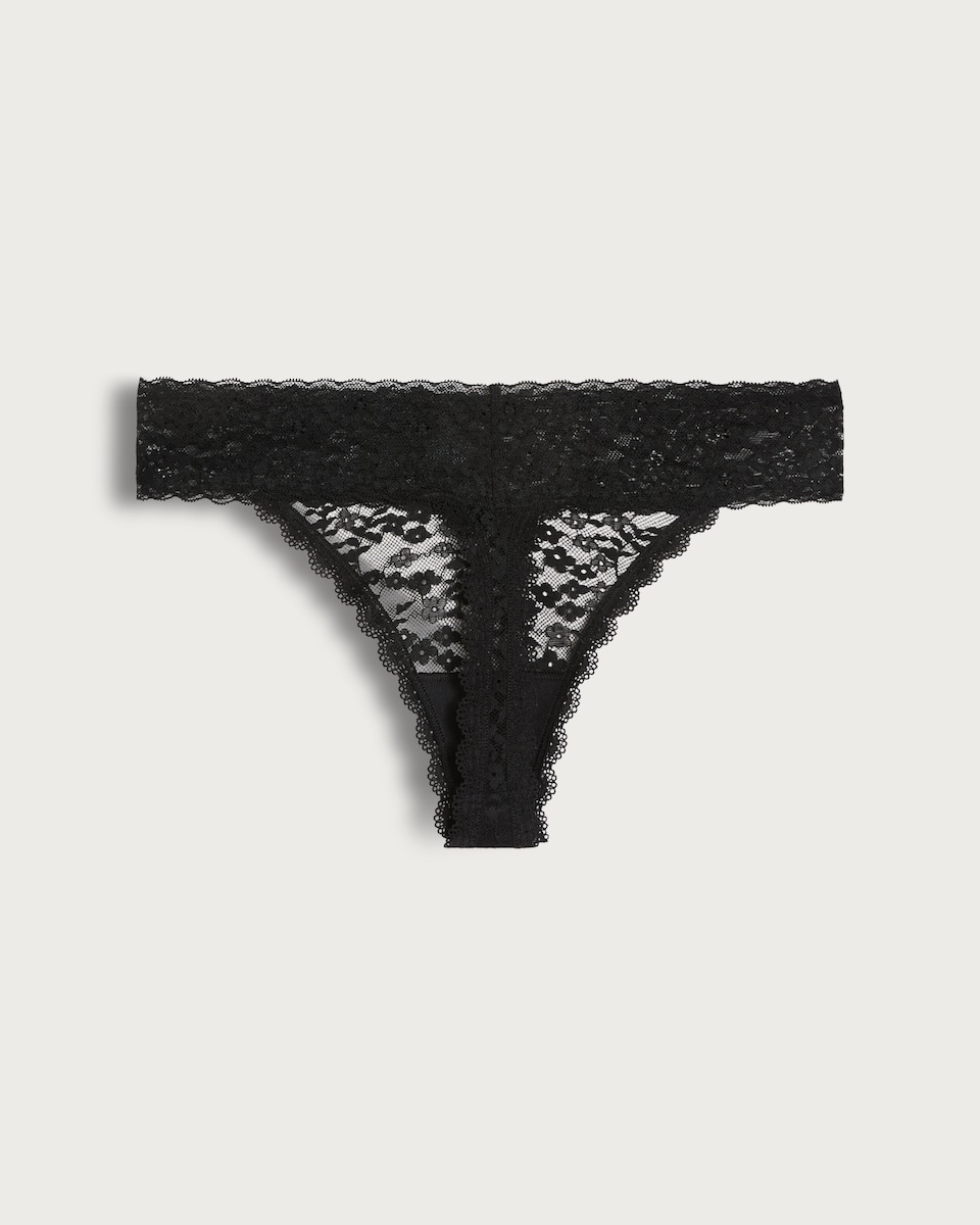 image 1 of F&F 3-Pack Lace Thongs in Multi Black White