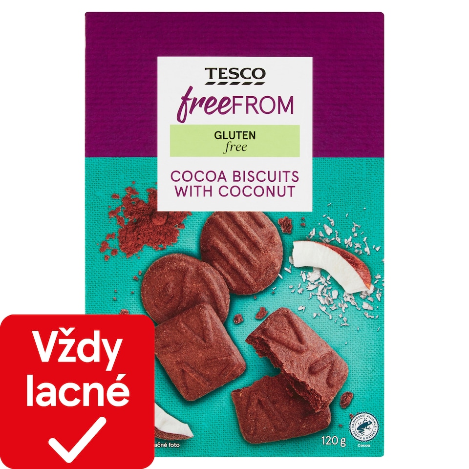 Tesco Free From Bezgluténové kakaové sušienky s kokosom 120 g