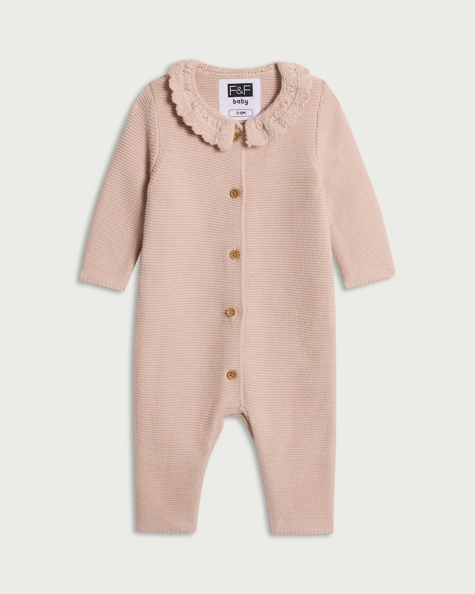 image 1 of F&F Baby Pure Cotton Knitted Romper in Pink