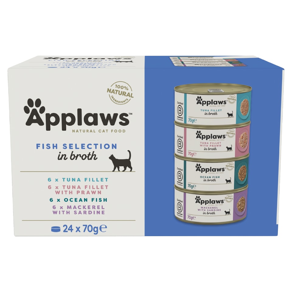 image 1 of Applaws Natural Wet Cat Food Fish Selection in Broth Tins 24 x 70g