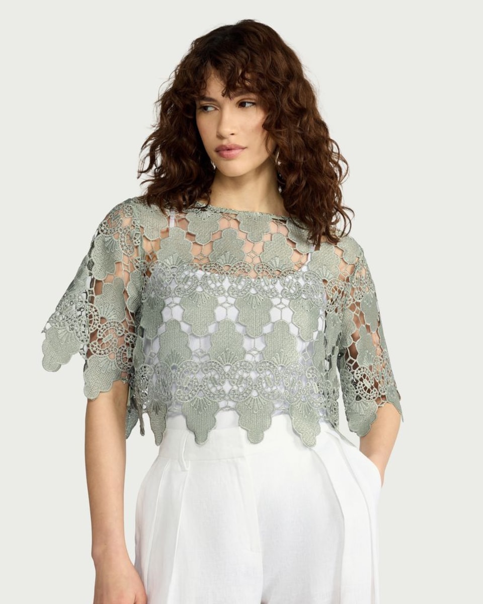 image 1 of F&F Floral Lace Blouse in Green