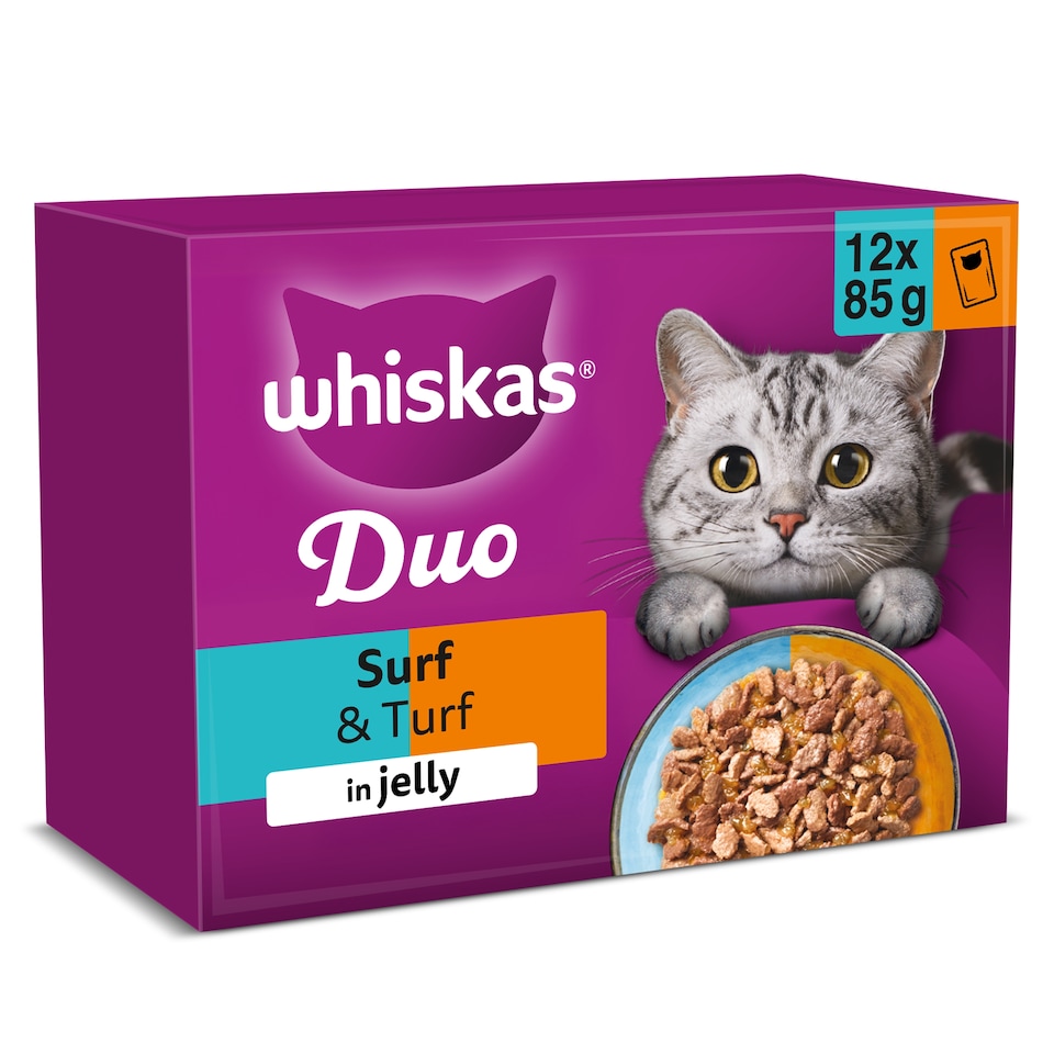 image 1 of Whiskas Duo Surf & Turf Adult Cat Food Pouches in Jelly 12x85g
