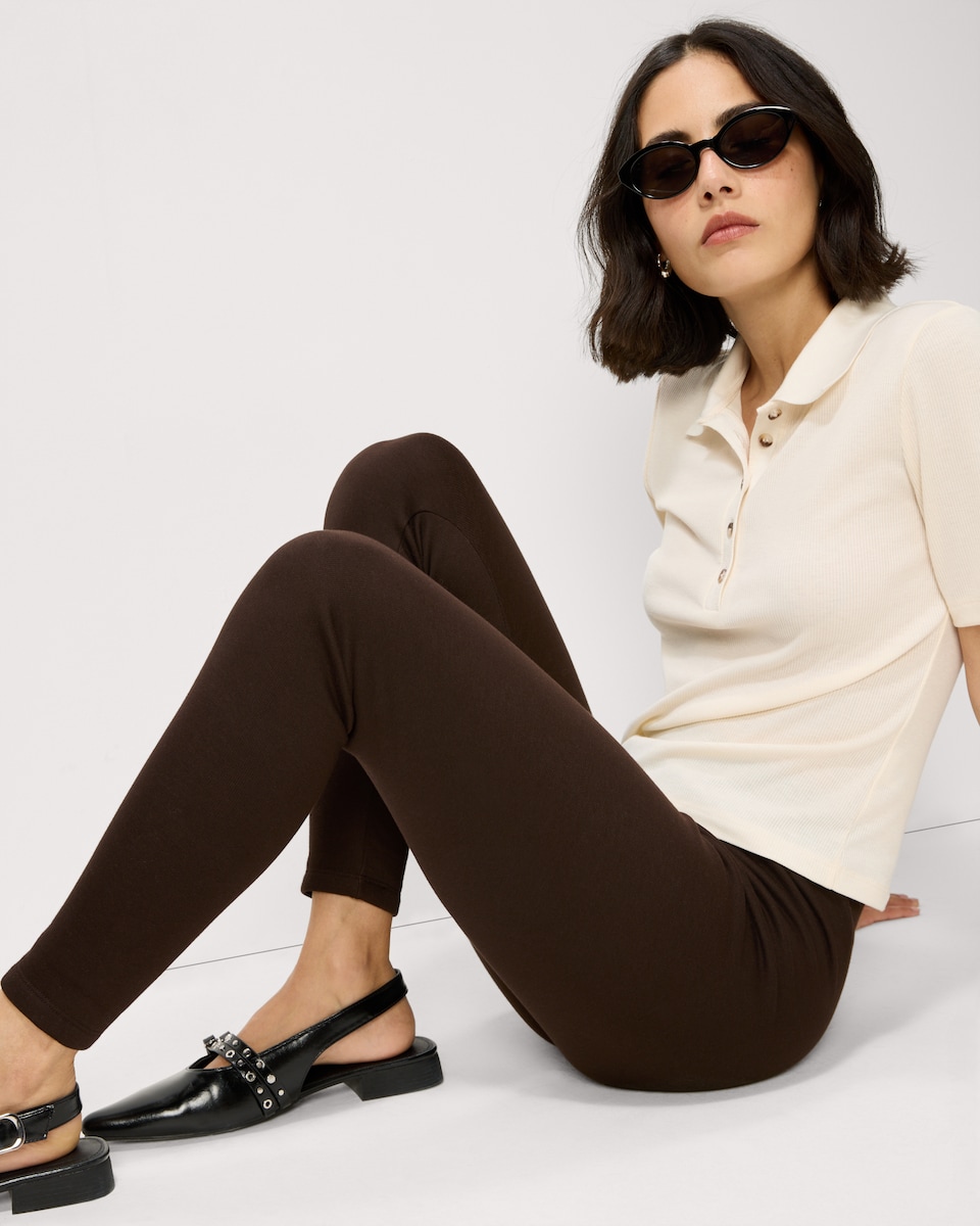 image 1 of F&F Cotton Rich Faux Fur Lined Leggings in Brown
