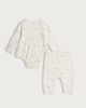 image 2 of F&F Baby 3-Piece Cotton Rich Animal Print Bodysuit, Legging and Bib Set in White