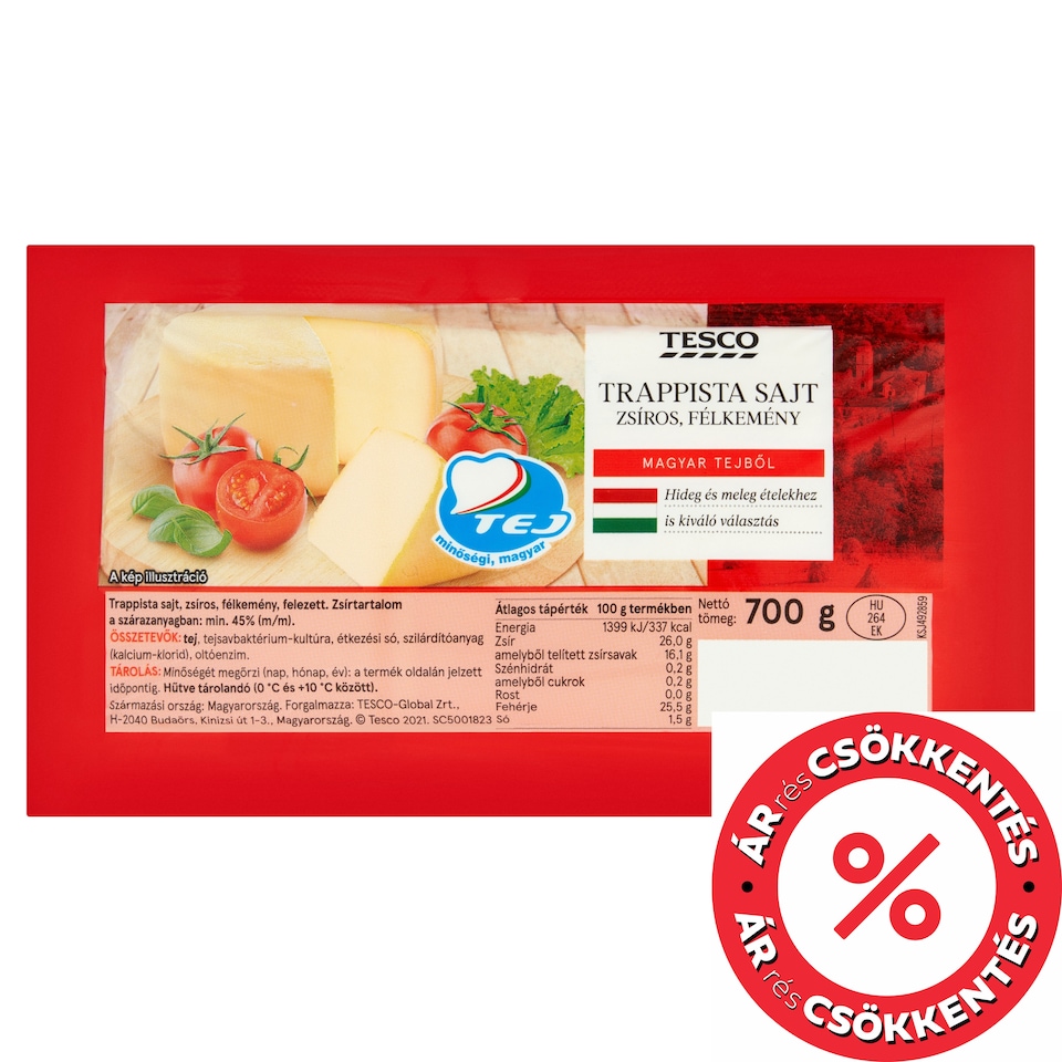 Tesco Fat Semi-Hard Trappist Cheese 700 g