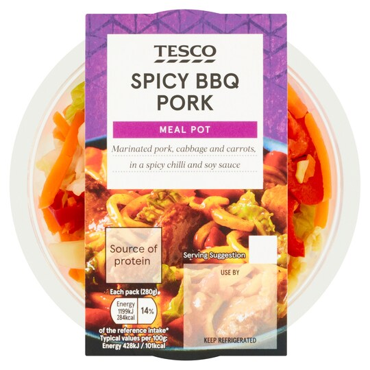 Tesco Snack Pot Spicy Bbq Pork Noodles 280G Tesco Groceries
