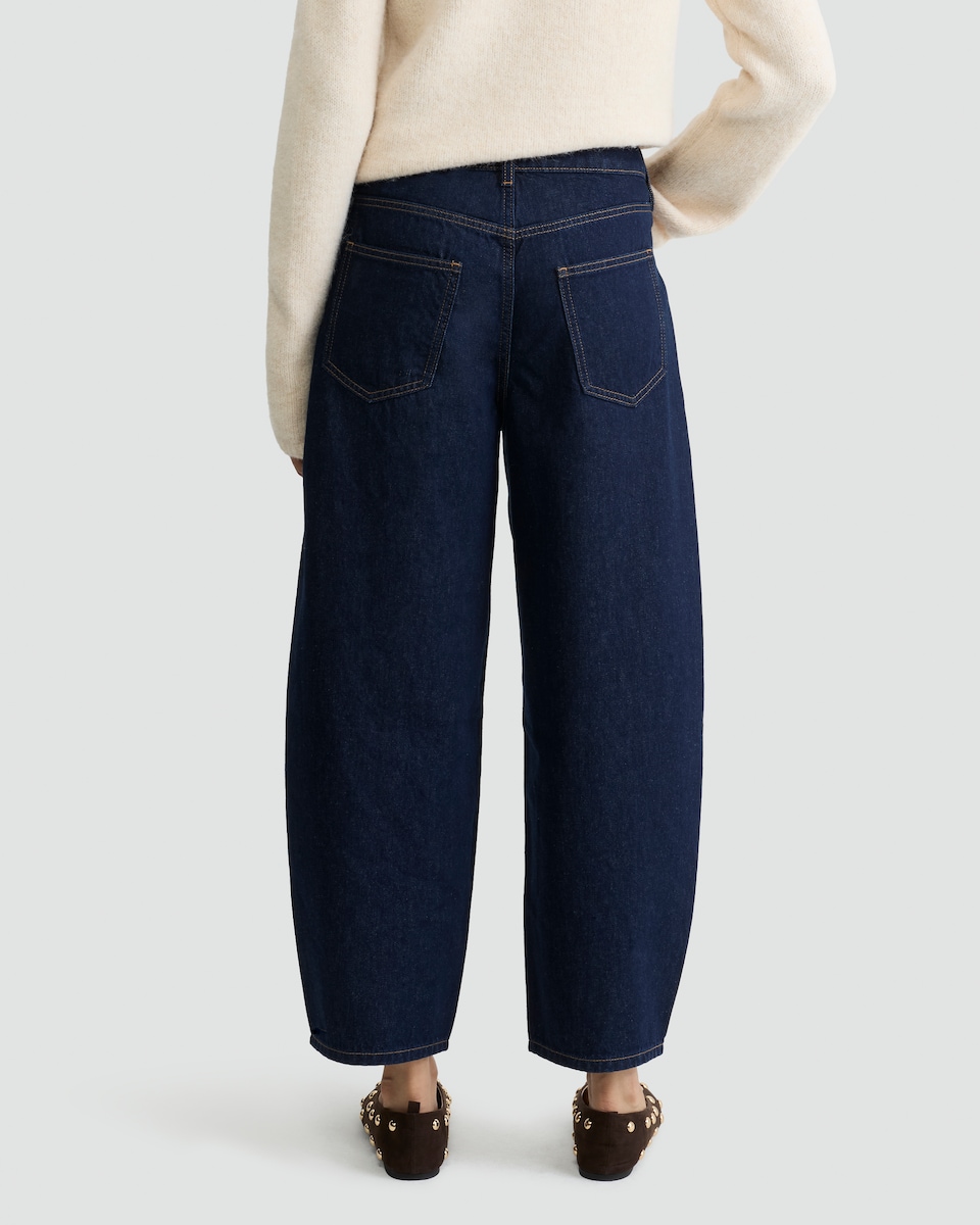 image 1 of F&F Pure Cotton Barrel Leg Jeans in Navy